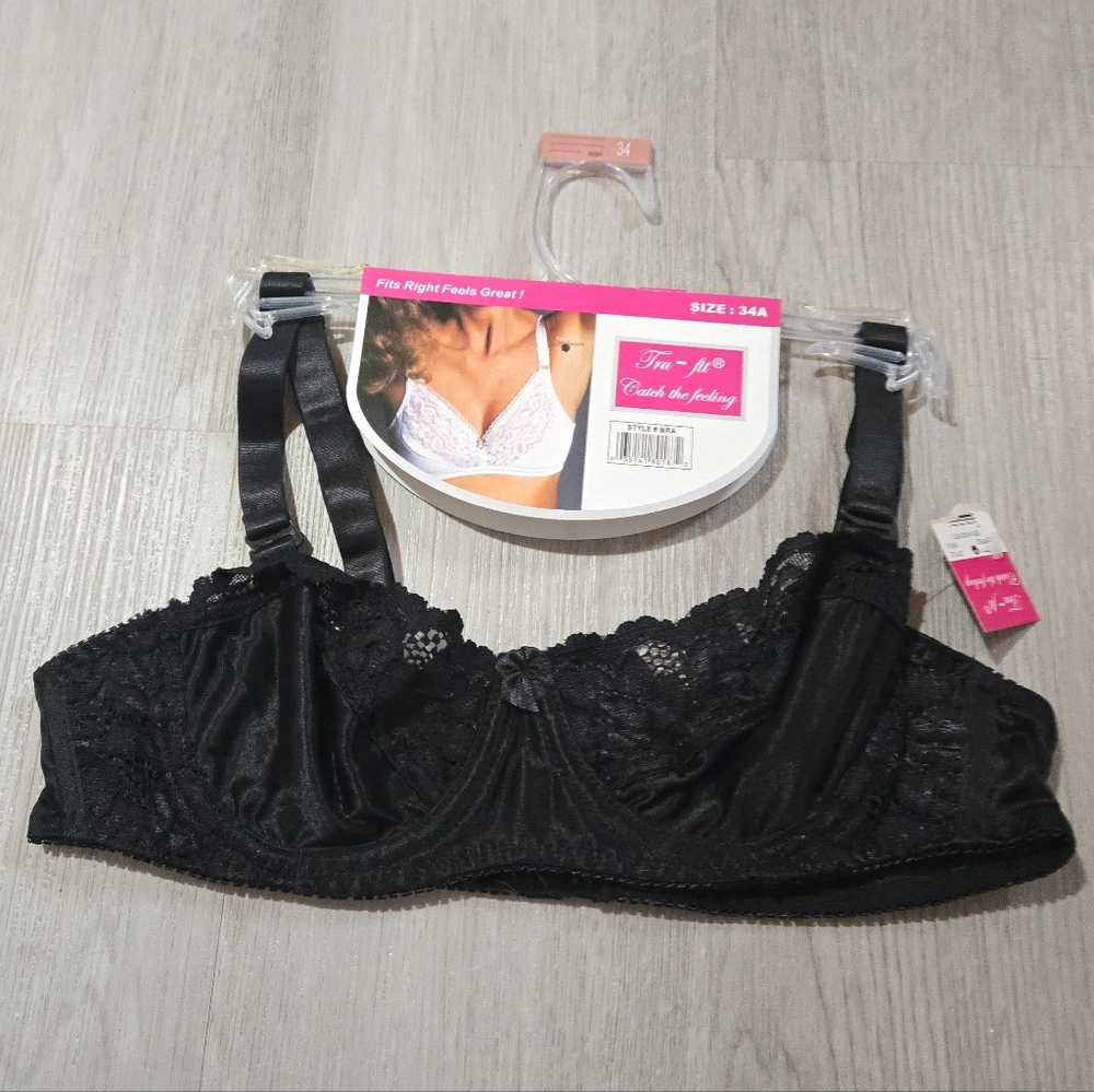 NWT Tru-Fit Black Lace Underwire Bra, SIZE 34A